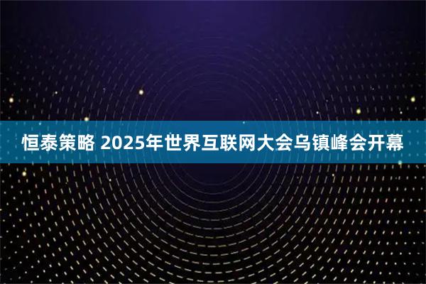 恒泰策略 2025年世界互联网大会乌镇峰会开幕